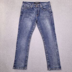 True Luck Jeans Men 34x29 Blue Straight Leg Faded Whiskered Denim Western Cowboy